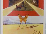 peinture représentant un papillon sur une affiche dans une pièce