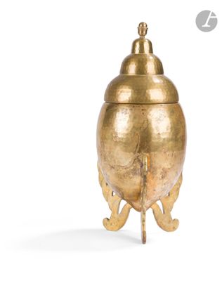 an image of a gold vase on a stand on a white background