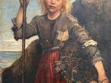 painting of a young girl holding a stick and a basket of flowers