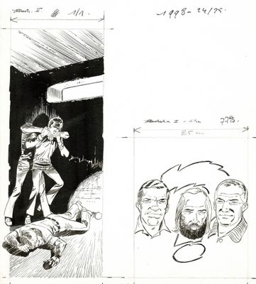 quelques croquis représentant un homme debout dans une pièce, à côté d'un autre homme
