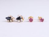 three pairs of sapphire and diamond stud earrings