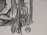 drawing of a woman sitting in a chair with her feet propped up against a wall
