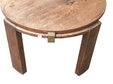 a wooden table with a wooden top on a white background