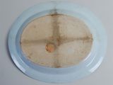 a blue plate with a brown substance on it