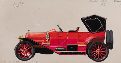an image of a drawing of a red car with its hood open