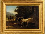 un tableau représentant deux chevaux et un homme à cheval