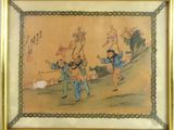 tableau représentant un groupe d'enfants jouant avec des cerfs-volants sur une colline