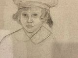 drawing of a young girl in a hat and dress