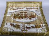 une image représentant une nappe ornée de chevaux et de calèches