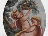 a picture of a painting of two cherenshes on a plate
