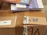 a box with books on top of it in a room