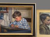 deux tableaux représentant un garçon et un autre garçon assis à une table