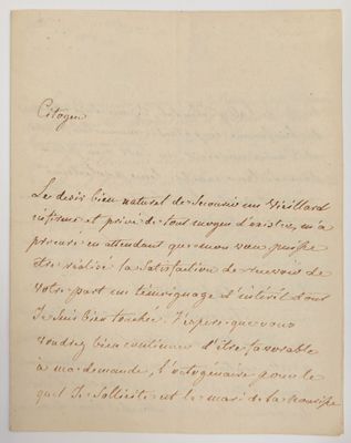 une lettre manuscrite, écrite à l'encre brune sur une feuille de papier