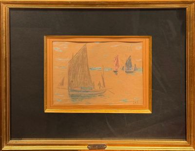 painting of a sailboat on the water in a gold frame