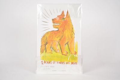 a card with a drawing of a dog on it