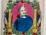 une vieille gravure représentant un homme avec un pygargue à tête blanche au-dessus de la tête