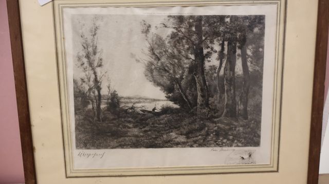 Pointe sèche d’après Harpignies, gravure par Rose Maireau 19 x 27