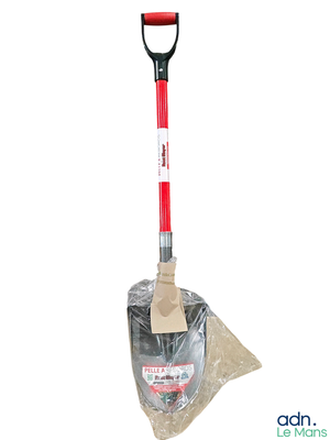 a shovel with a plastic handle on a white background