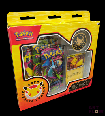 une boîte de cartes Pokémon sur laquelle figure l'image d'un Pikachu