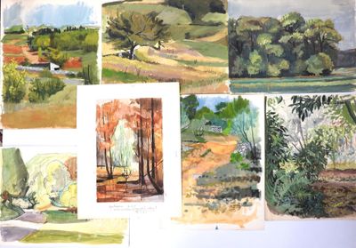 many different pictures of trees and bushes in this picture