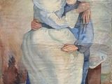 tableau représentant deux femmes s'étreignant devant un tableau