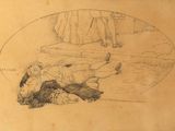 a drawing of a man laying on the ground