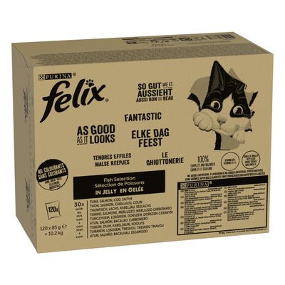 La boîte de nourriture pour chat Feix est posée sur une surface blanche.