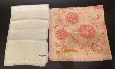 two napkins that are sitting on a table