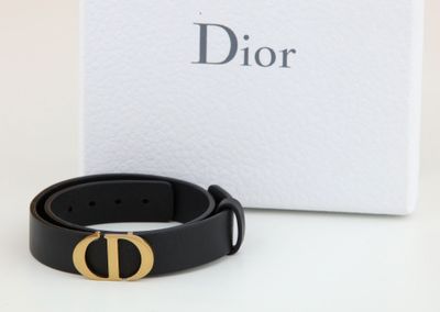 christian dior black leather belt with gold d buckle