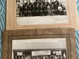 two old black and white photos of a group of people in front of a building