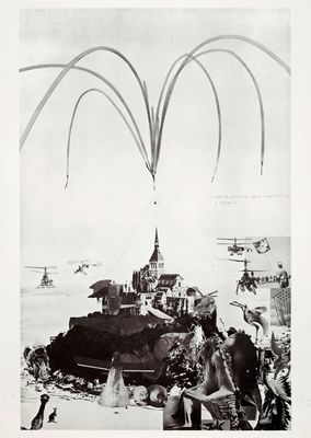 black and white photograph of a tank with a bunch of people around it