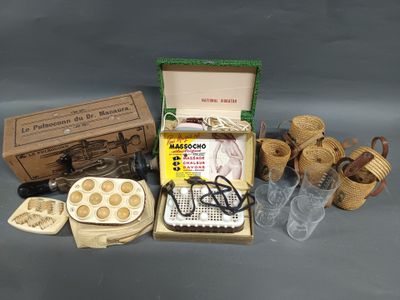 a box of assorted items sitting on a table
