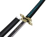 a close up of a sword on a white background