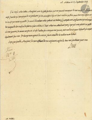 LOUIS XVIII. L.A.S., Mittau 23 septembre 1799, à M. Willot ;…