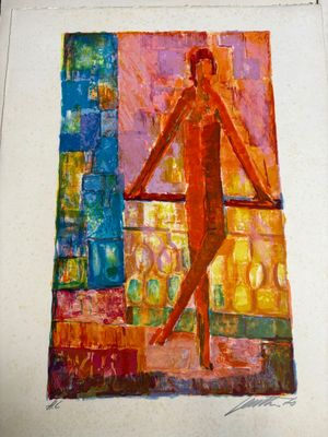 une image d'un tableau représentant une femme debout devant une fenêtre