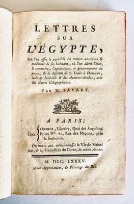 SAVARY (M) Lettres sur l'EGYPTE, où l'on offre le paralelle …