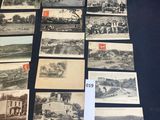 a bunch of old black and white photos of people and buildings