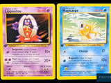 two pokemon cards with a picture of a woman and a man
