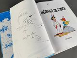 an open book with a picture of a cartoon character on it