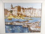 a picture of a painting of boats in the water