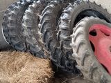 un pneu de tracteur posé sur du foin