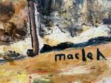 a painting of a street sign on the side of the road