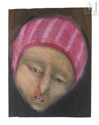 tableau représentant une jeune fille coiffée d'un chapeau rose