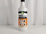 une bouteille blanche contenant un liquide, surmontée d'un bouchon noir