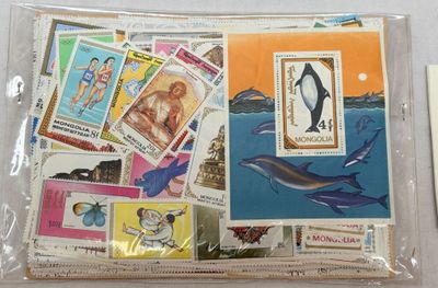 a picture of a bag of stamps with a picture of a dolphin
