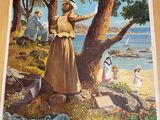 une affiche représentant une femme debout devant un arbre
