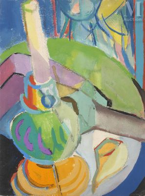 peinture d'une peinture d'un vase et d'une banane sur une table