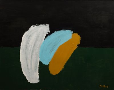 une peinture représentant un cœur blanc et bleu sur fond noir