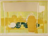 an image of a picture of a painting of a person laying on a bench