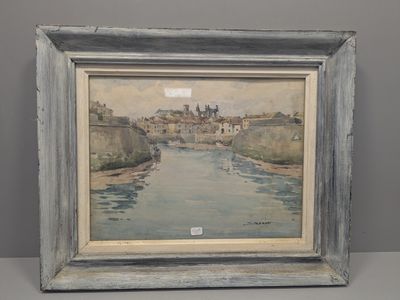 une image représentant un tableau représentant une rivière, dans un cadre